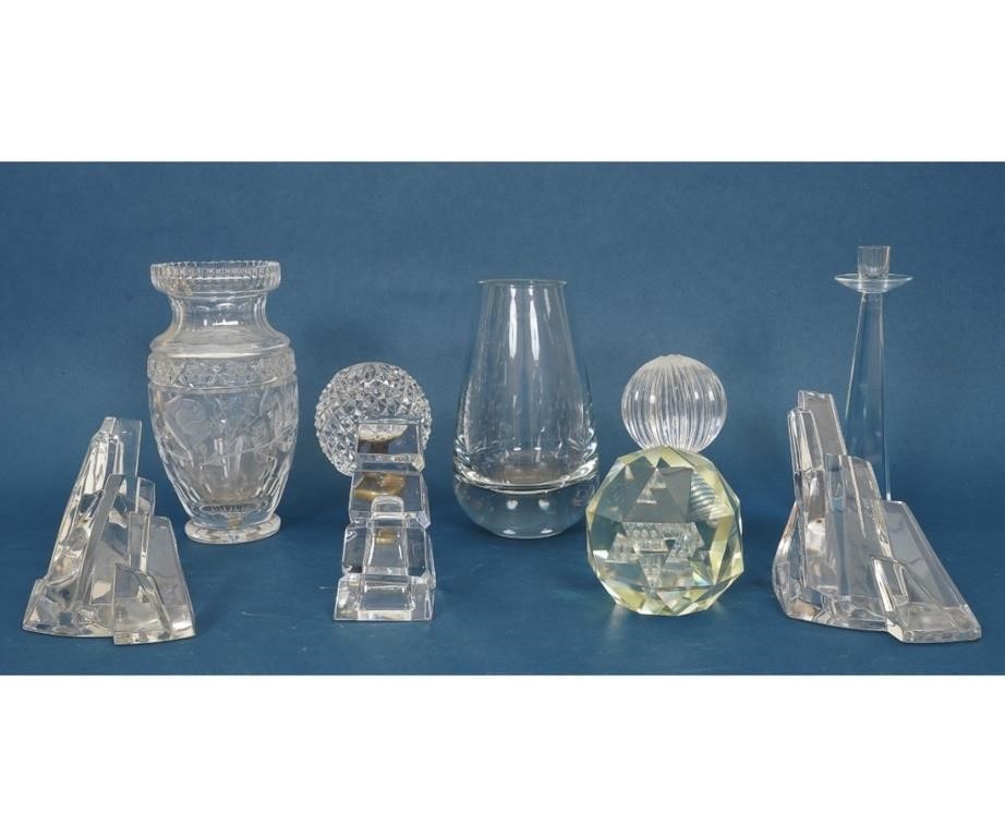 Appraisal: Glass tableware to include a cut glass vase sculptures orbs