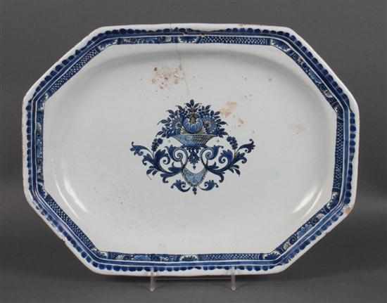 Appraisal: Continental blue and white faience octagonal platter th century stylized