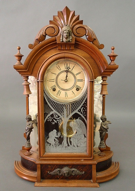 Appraisal: - Wm L Gilbert walnut mantel clock As found h