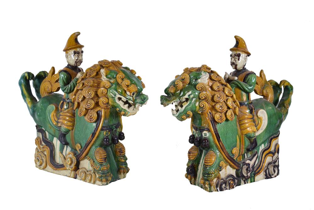 Appraisal: PAIR OF LARGE CHINESE MING STYLE FU-DOG ROOF TOP FINIALS