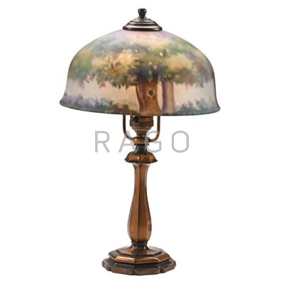 Appraisal: PAIRPOINT Boudoir lamp its shade reverse-painted with blossoming trees New