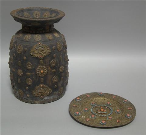 Appraisal: TWO SINO-TIBETAN WARES Circa including a turned lacquered wood vase