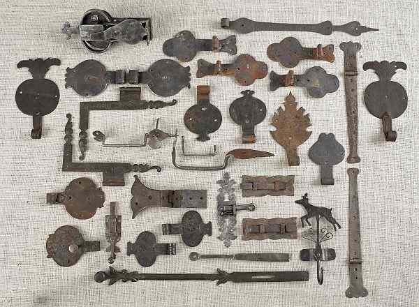 Appraisal: Collection of wrought iron hardware th c to include thumb