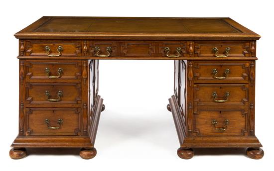 Appraisal: Sale Lot A William and Mary Style Walnut Pedestal Desk