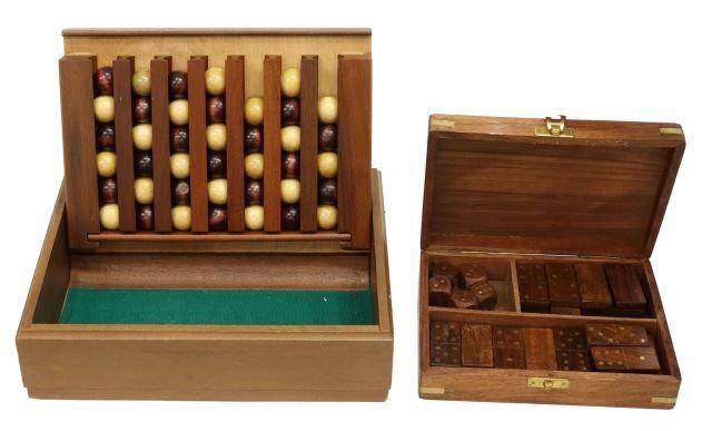 Appraisal: lot of Game boxes including box with brass-inlaid dice and