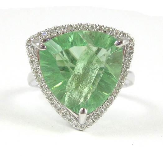 Appraisal: GREEN FLUORITE AND DIAMOND RING k white gold with round-cut