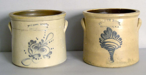 Appraisal: Two Fulper Bros stoneware crocks th c h h