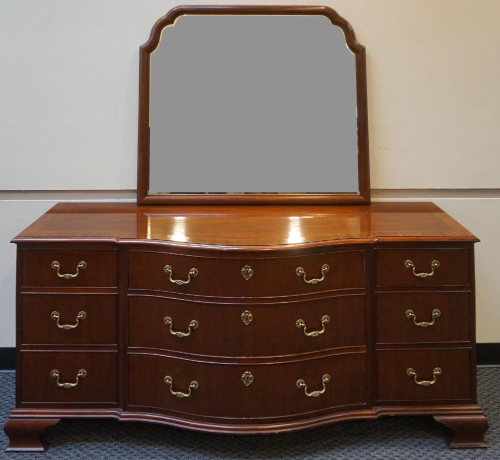 Appraisal: BAKER INLAID MAHOGANY TRIPLE DRESSER WITH MIRROR X X IN