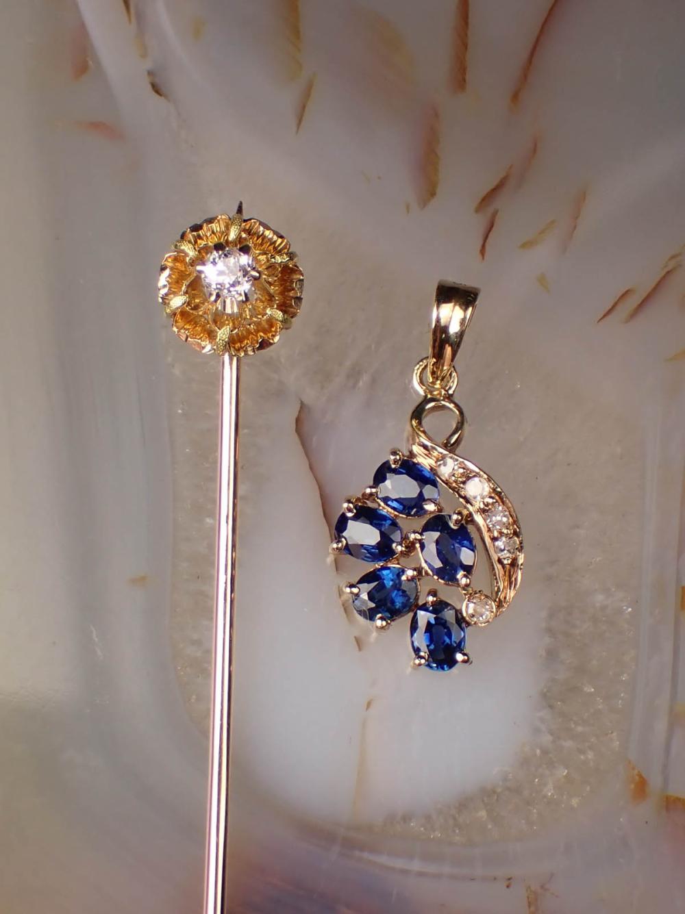 Appraisal: TWO ARTICLES OF DIAMOND AND FOURTEEN KARAT GOLD JEWELRY including