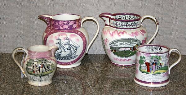 Appraisal: An assembled group of four pieces of pink luster with