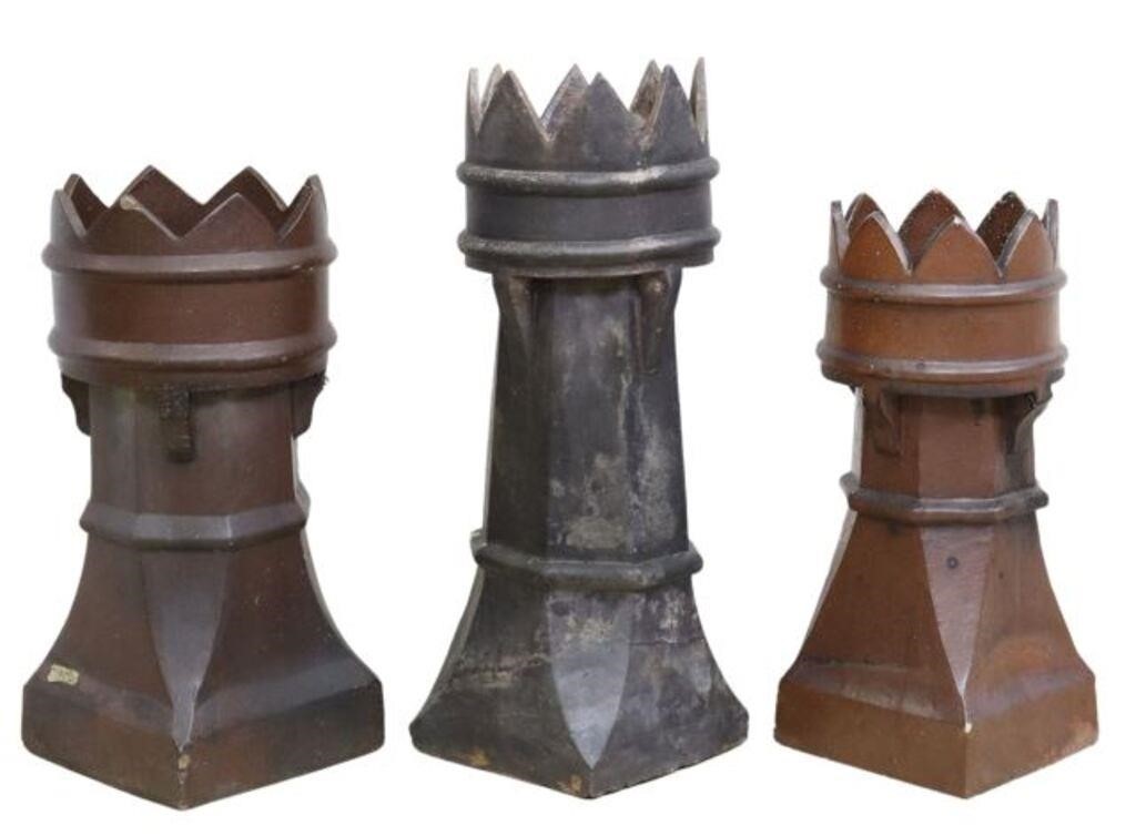 Appraisal: lot of Architectural English earthenware chimney pots turret-form with smoke