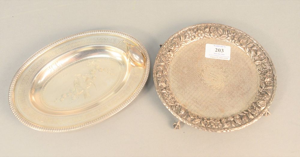 Appraisal: Two sterling nut dishes to include oval with bird and