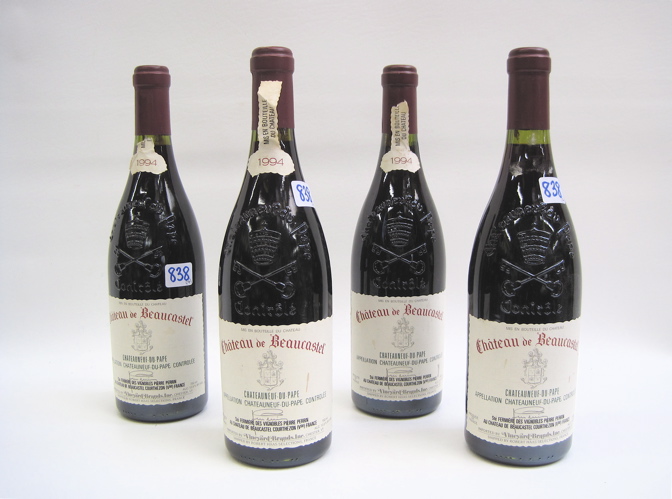 Appraisal: FOUR BOTTLES OF FRENCH VINTAGE RED RHONE WINE Beaucastel Chateauneuf