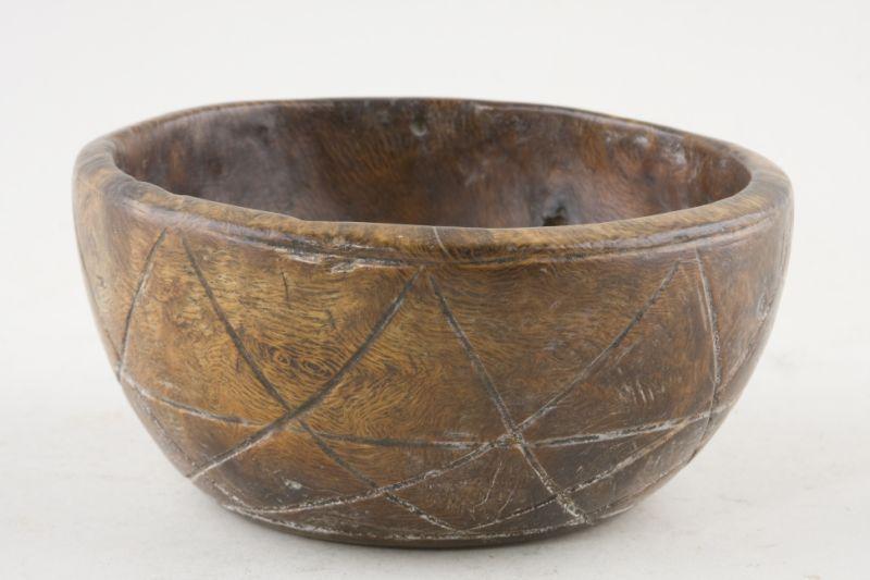 Appraisal: Burl Walnut Bowl mid- th c incised exterior decoration Wear