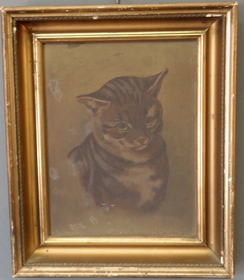 Appraisal: Oil on board painting of a cat signed I K