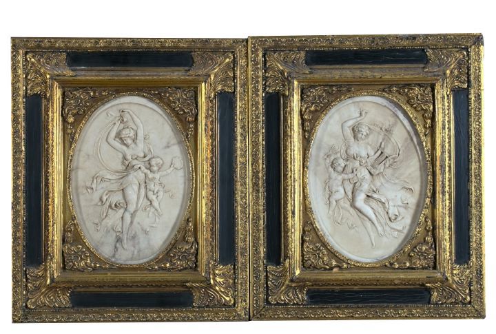 Appraisal: Oval Pair of French Faux-Marbre Relief Plaques of respectively an