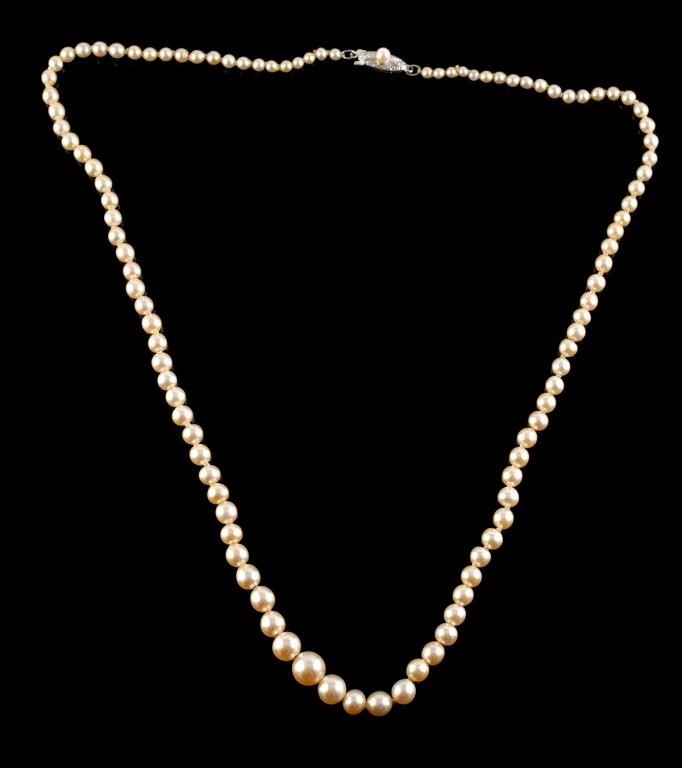 Appraisal: Vintage circa s Mikimoto necklace with graduated pearls measuring about