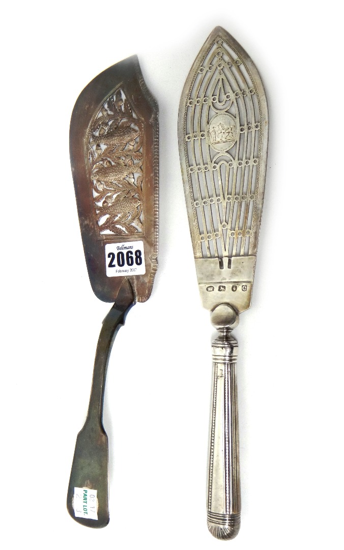 Appraisal: A George IV silver fiddle pattern fish slice pierced and