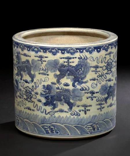 Appraisal: Chinese Blue-and-White Porcelain Planter of cylindrical form glazed in underglaze