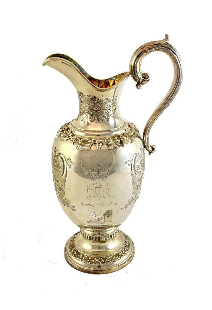 Appraisal: A silver ewer commemorating The Silver Wedding of Queen Elizabeth