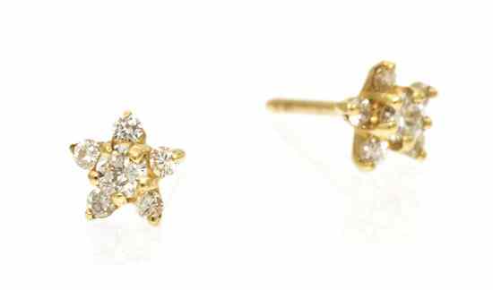 Appraisal: A Pair of Karat Yellow Gold and Diamond Cluster Earrings