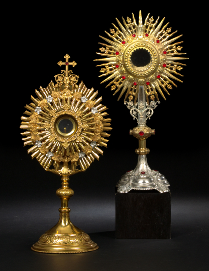 Appraisal: Gilt and Silvered Metal Monstrance th century the oval base