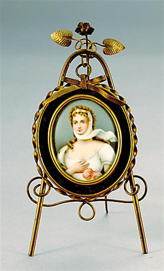 Appraisal: Continental oval porcelain portrait plaque circa depicting young lady with