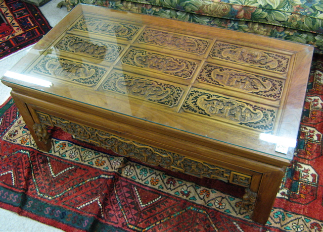 Appraisal: CARVED JUMU WOOD COFFEE TABLE Chinese th century the rectangular