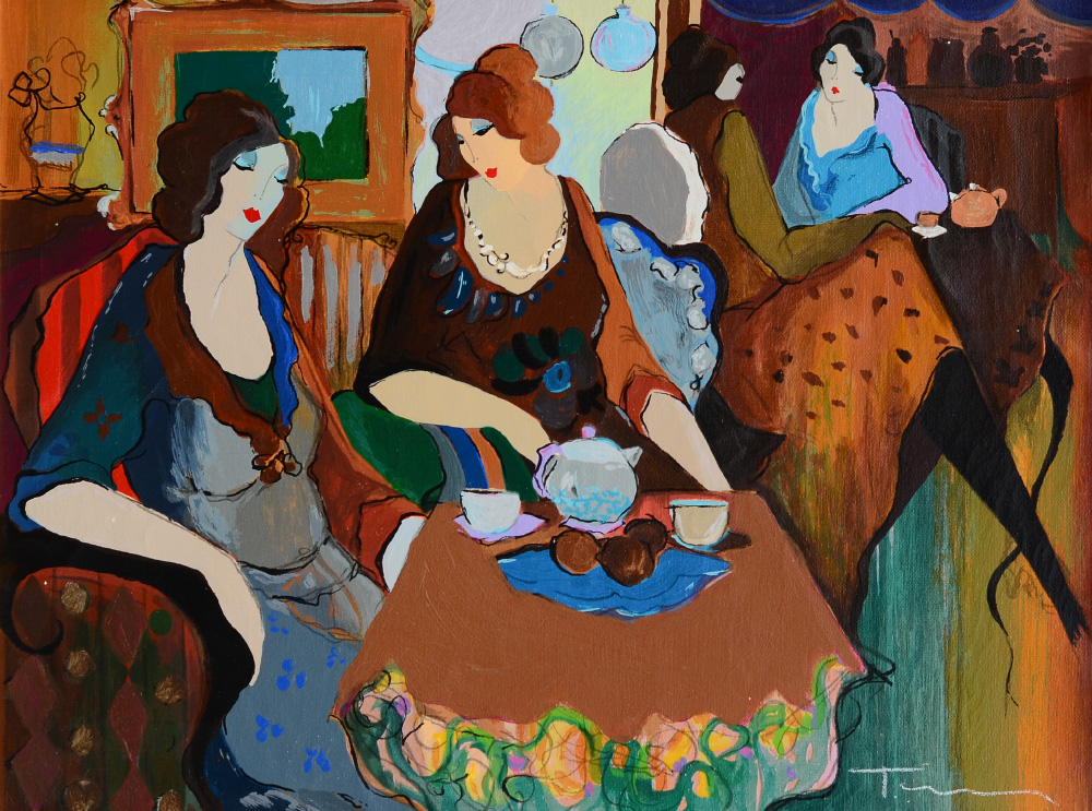 Appraisal: TARKAY Itzchak Israeli - ''Casey for Tea'' Embellished Serigraph Canvas