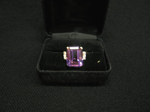 Appraisal: Amethyst Diamond Ring emerald cut rich gem with diamonds on