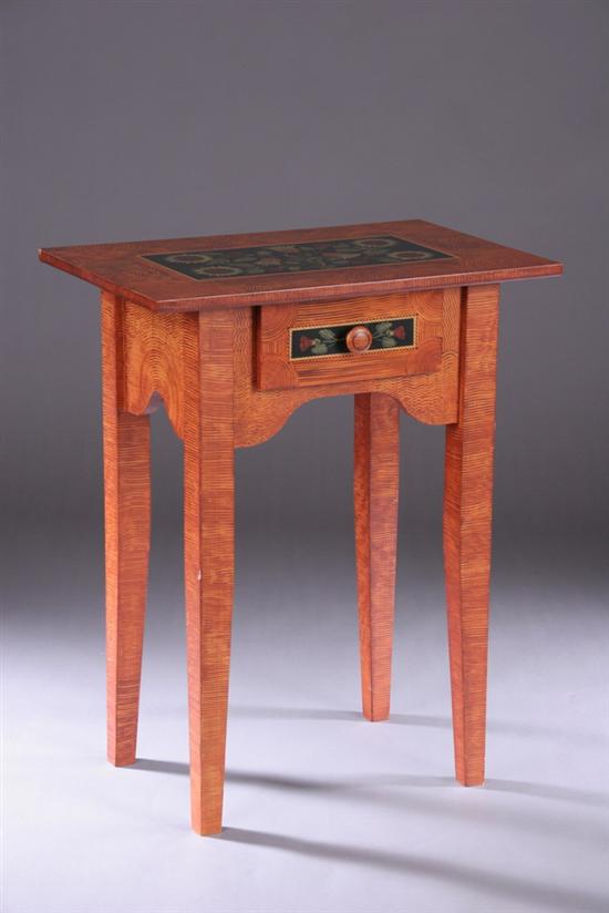 Appraisal: AMERICAN PRIMITIVE-STYLE GRAIN-PAINTED WORK TABLE th century Projecting rectangular top