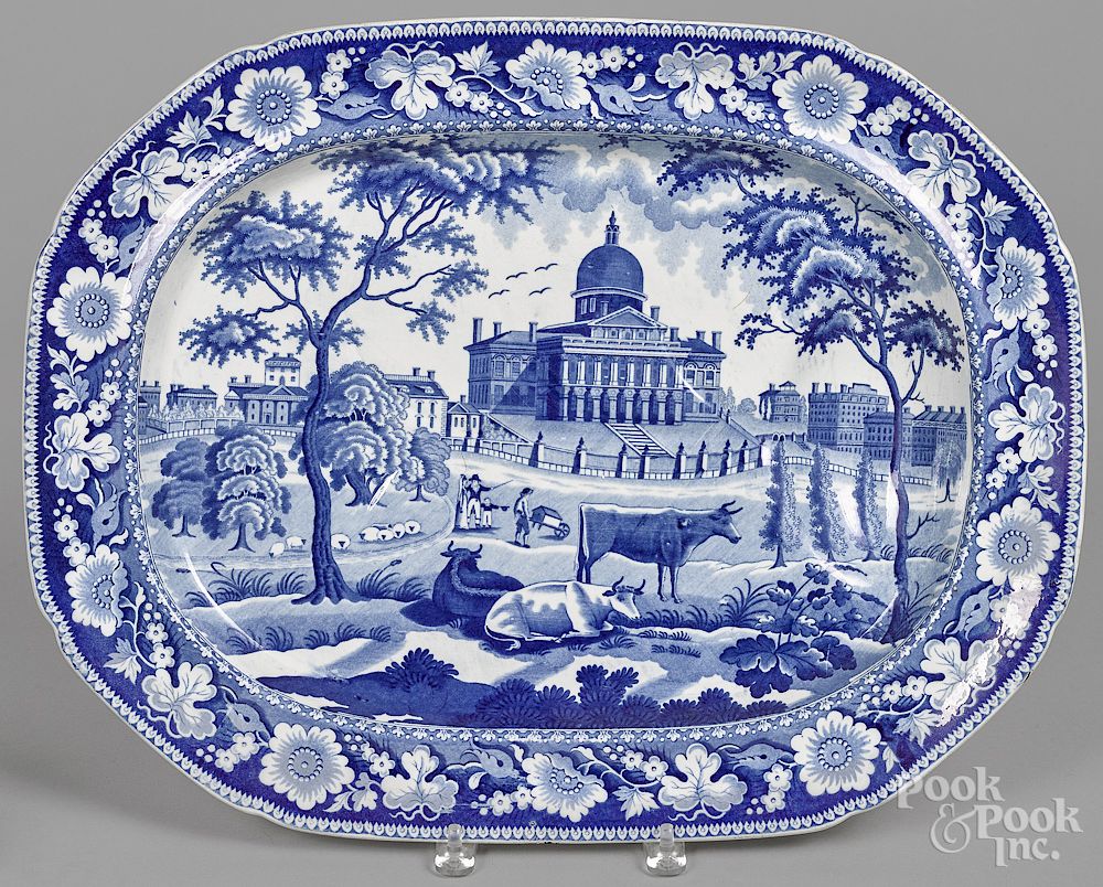 Appraisal: Historical blue Staffordshire platter Historical blue Staffordshire Boston State House