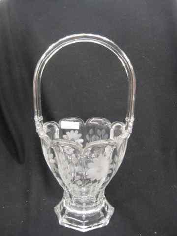 Appraisal: Heisey Etched Crystal Basket floral decor '' signed excellent