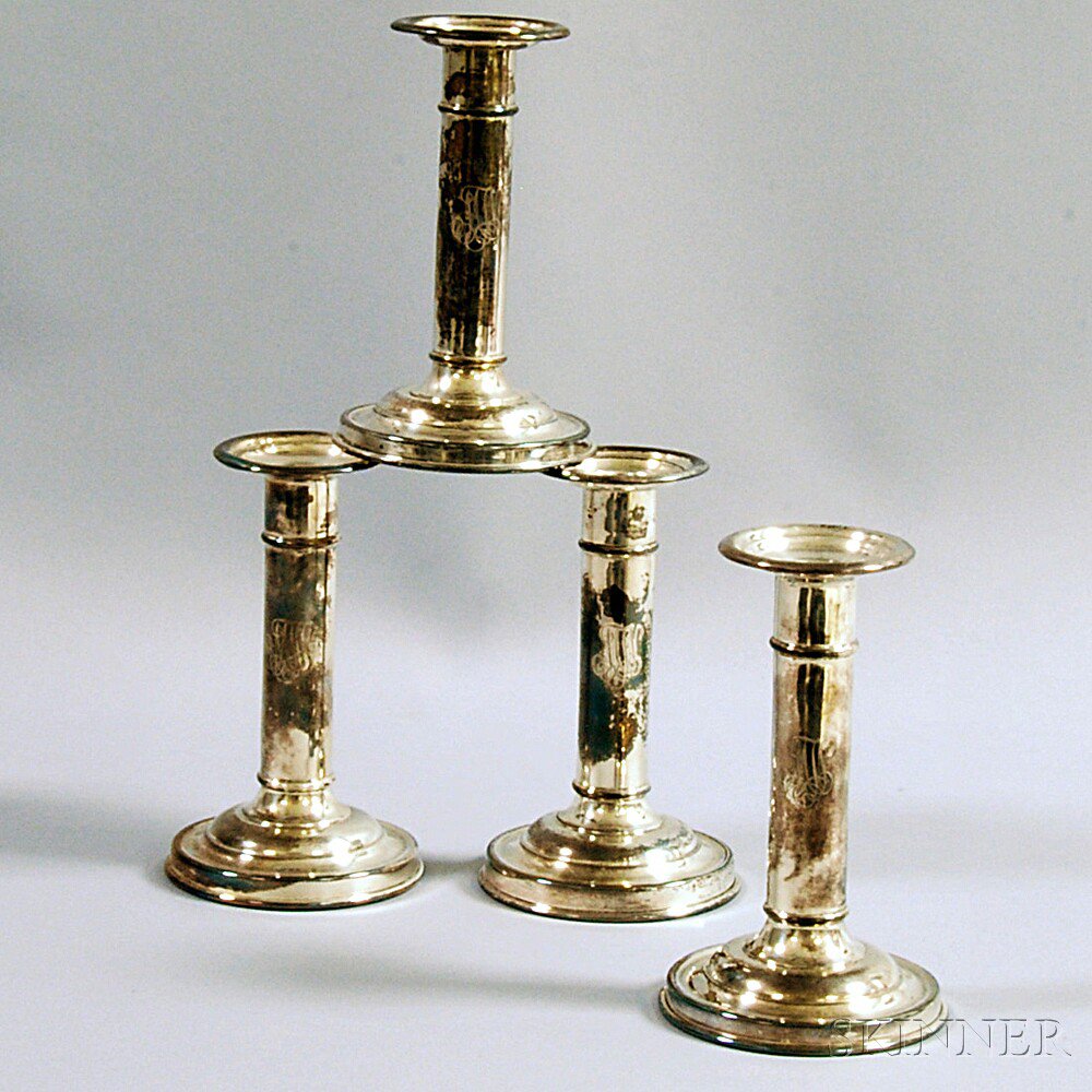 Appraisal: Set of Four Watson Sterling Silver Candlesticks monogrammed retailed by