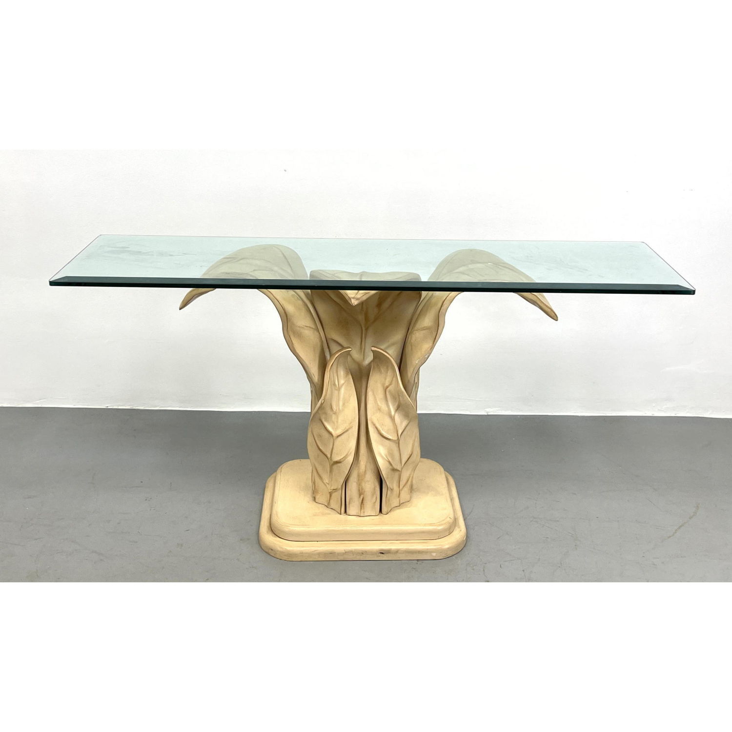 Appraisal: SIRMOS Style Palm Form Console Table Figural Leaf Base Decorator