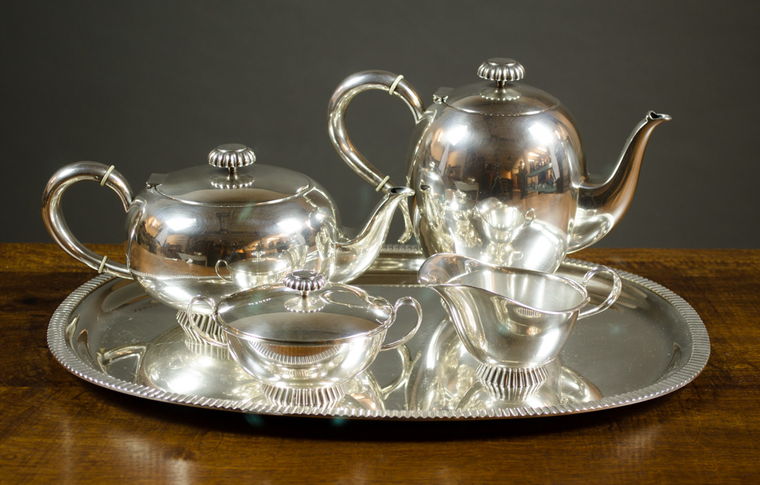 Appraisal: GERMAN STERLING SILVER TEA COFFEE SERVICE WITH TRAY five pieces