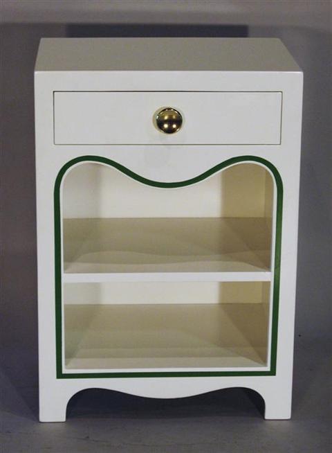 Appraisal: DOROTHY DRAPER GREEN WHITE NIGHT STAND The rectangular top over