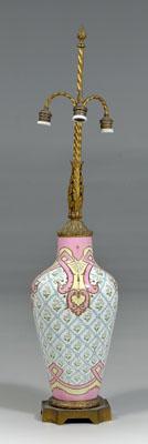 Appraisal: Bronze-mounted porcelain lamp pink yellow and blue Limoges porcelain vase