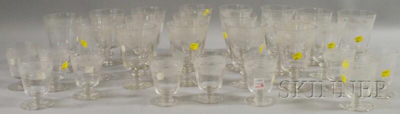 Appraisal: Twenty-eight Piece Etched Colorless Glass Stemware Set including eighteen goblets