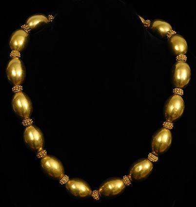 Appraisal: HOLLOW-GOLD BEAD NECKLACE Approx in Provenance Property from the collection