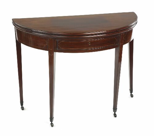 Appraisal: A George III mahogany demi-lune tea table the moulded hinged