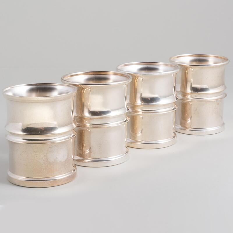 Appraisal: Set of Four Tiffany Co Silver Faux Bamboo Tumblers Marked