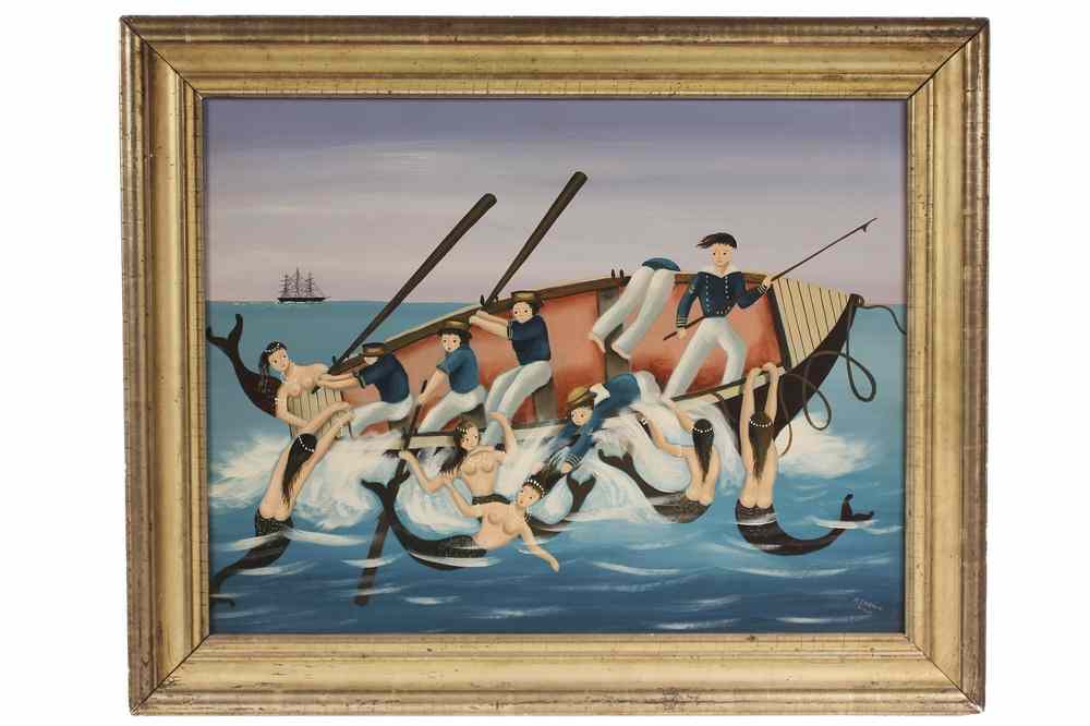 Appraisal: OIL ON MASO - 'Whalemen vs Mermaids' by Ralph Eugene