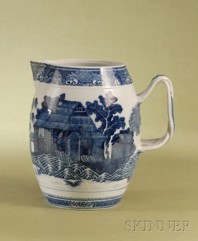 Appraisal: Nanking Blue and White Porcelain Decorated Cider Jug China late