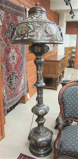 Appraisal: CHINESE BRONZE CLOISONNE FLOOR LAMP AND SHADE early th century