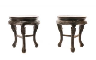 Appraisal: Pair Chinese Hardwood Carved Side Tables th C Chinese th