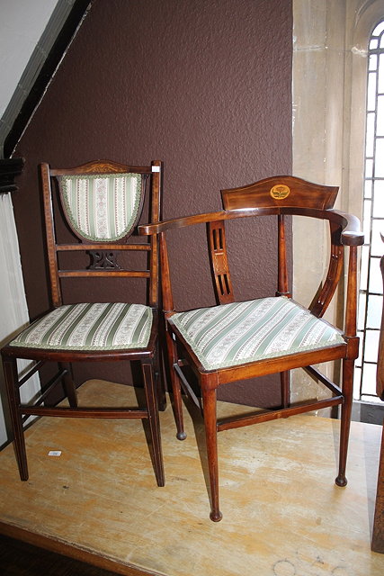 Appraisal: AN EDWARDIAN INLAID CORNER CHAIR and a pair of Edwardian