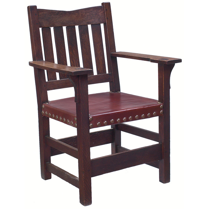 Appraisal: Gustav Stickley armchair V back form with five vertical slats