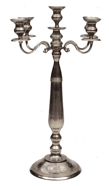 Appraisal: A LARGE SILVER COLOURED METAL FOUR BRANCH CANDELABRA on ring