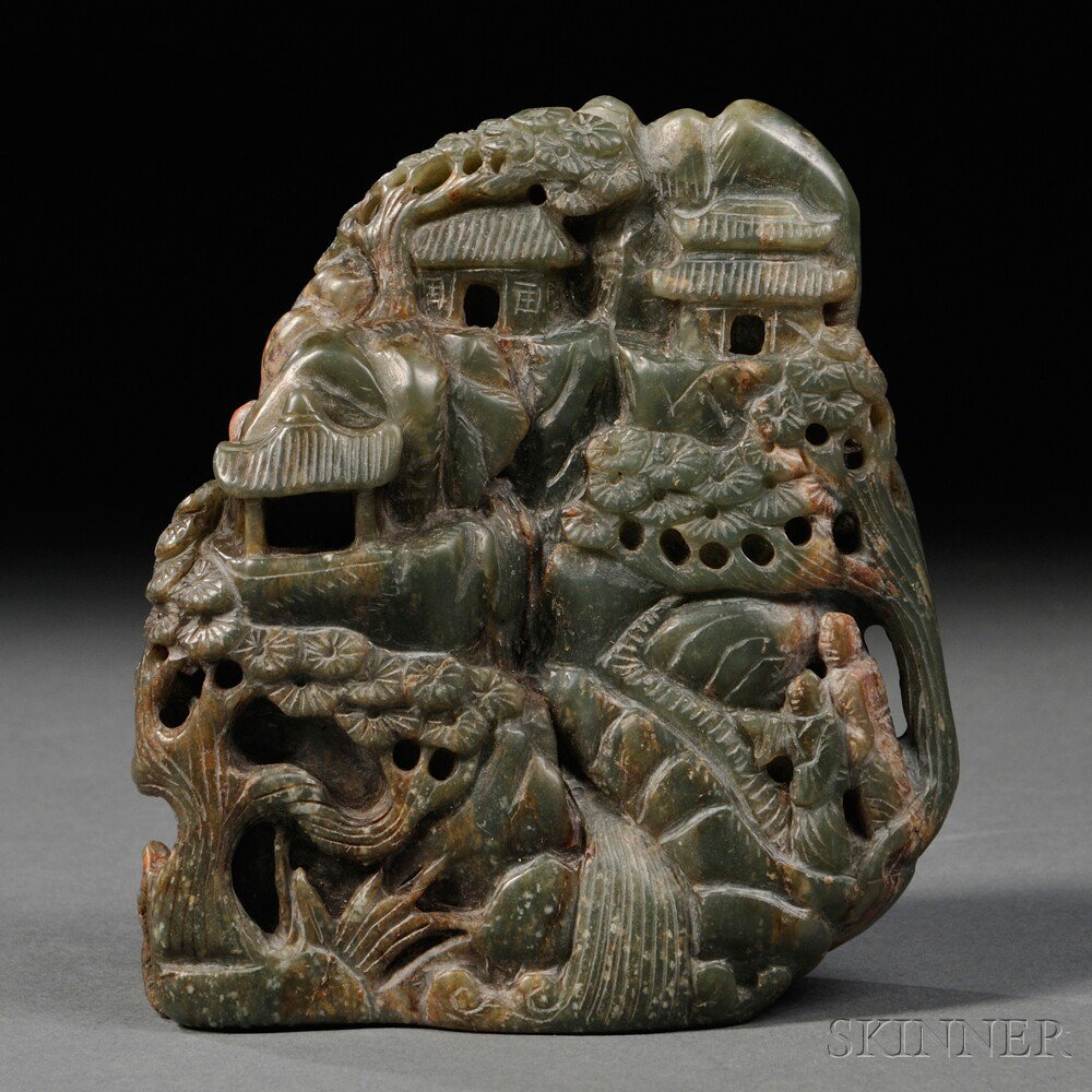 Appraisal: Jade Mountain China th th century depicting in relief a